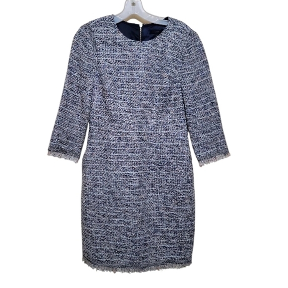 J.Crew White Multicolor Tweed Fringe  3/4 Sleeve Midi Dress Sz 8P - Picture 2 of 8